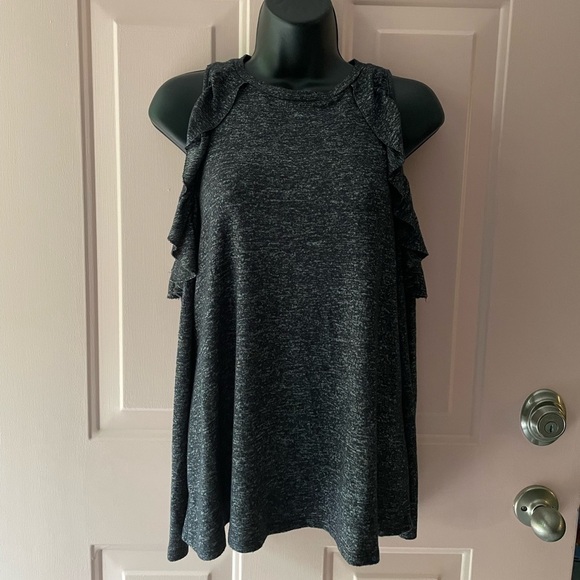 Jolt Sweaters - Jolt Dark Gray Cold Shoulder Ruffle Sweater - Soft Material- Size Small